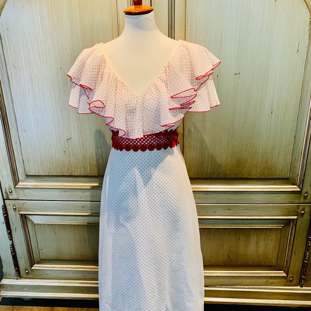 Maxi red polkadot vintage dress size lg